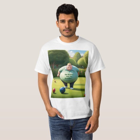 芝生すてきボウリングをする人、 クリケットの投手の男 Tシャツ (正面フル)