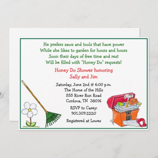 芝生とガーデンブライダルシャワーへの招待 招待状 (正面/裏面)