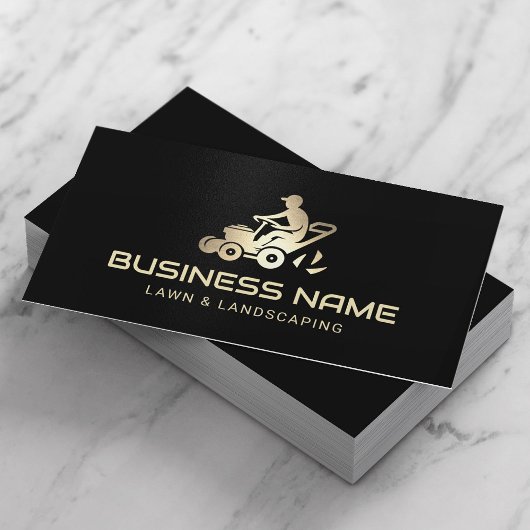 芝生と気に造園のミニマル金ゴールドモーワーロゴ 名刺