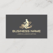 芝生と気に造園のモダン金ゴールドモーワーロゴ 名刺 (正面)