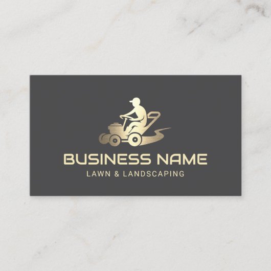 芝生と気に造園のモダン金ゴールドモーワーロゴ 名刺 (正面)