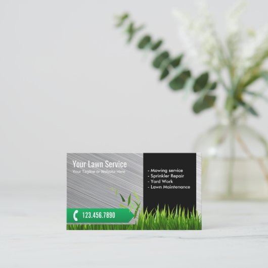 芝生と気に造園サービスメタル 名刺 (スタンド正面)