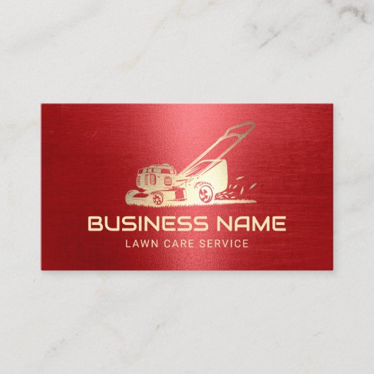 芝生と気に造園金ゴールドモーワーロゴレッド 名刺 (正面)