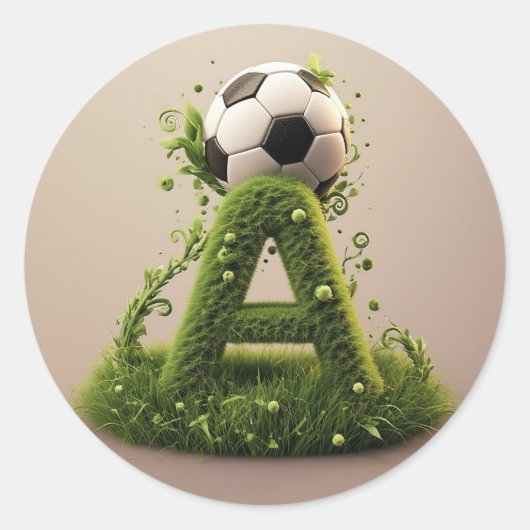 芝生のオブジェAとサッカーボール ラウンドシール (正面)