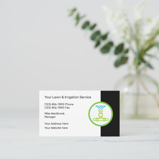 芝生のスプリンクラーと灌漑サービス 名刺 (スタンド正面)