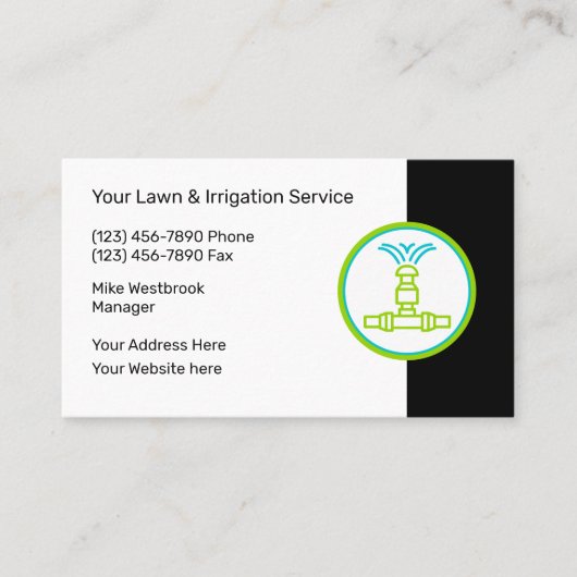 芝生のスプリンクラーと灌漑サービス 名刺 (正面)