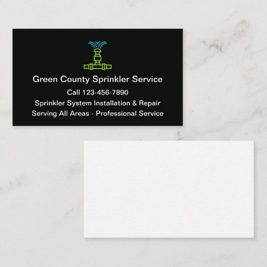 芝生のスプリンクラーサービスおよびシステム 名刺 (正面/裏面)