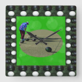 芝生のボウリングをする人、 クリケットの投手が近くの椀に呼びかけ スクエア壁時計 (正面)