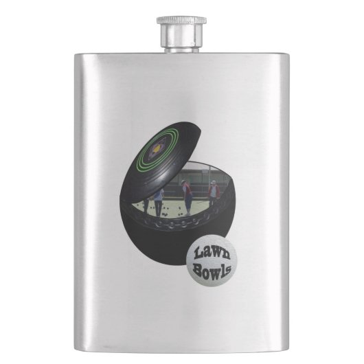 芝生のボウリングをする人、 クリケットの投手は芝生の中に フラスク (正面)