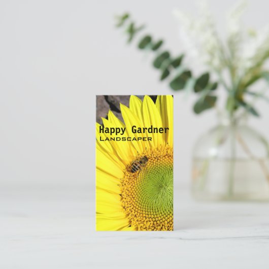 芝生のメンテナンスひまわり及び蜂の写真 名刺 (スタンド正面)