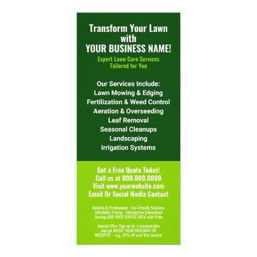 芝生のメンテナンス – 刈り取り、灌漑、曝気 ラックカード (裏面)