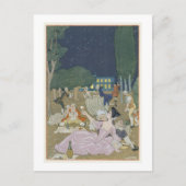 芝生の上で、「フェテス・ガランテス」のイラストレーション ポストカード (正面)