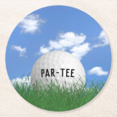 芝生の中のゴルフボール ラウンドペーパーコースター (正面)