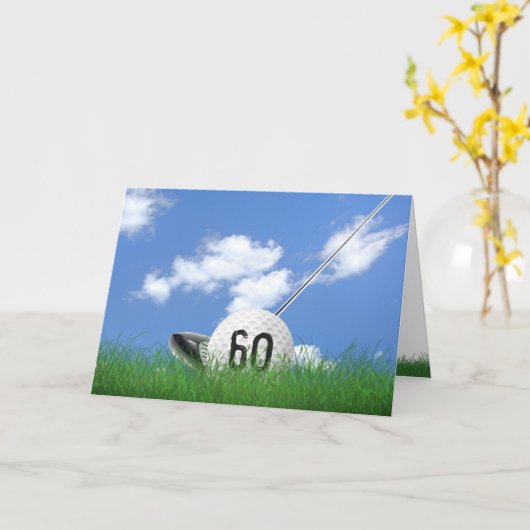 芝生の中の60歳の誕生日ゴルフボール カード (黄色い花)
