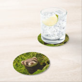 芝生の写真の可愛い茶色のフェレット ラウンドペーパーコースター (インサイチュ)