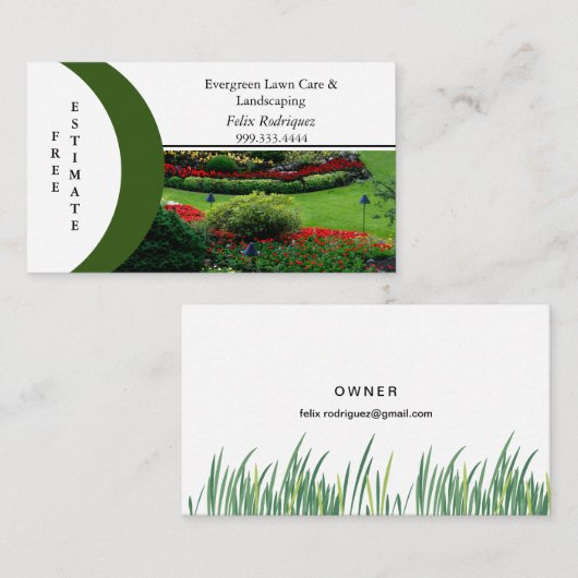 芝生の写真の名前のフロント造園名刺 名刺 (正面/裏面)