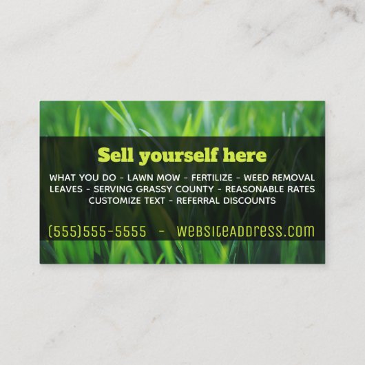 芝生の心配。 カスタマイズ可能な昇進の美化 紹介カード (裏面)