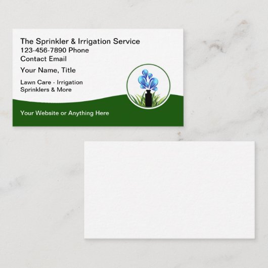 芝生の気にスプリンクラーと灌漑 名刺 (正面/裏面)