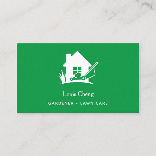 芝生の気に園芸の緑の白い草刈り 名刺 (正面)