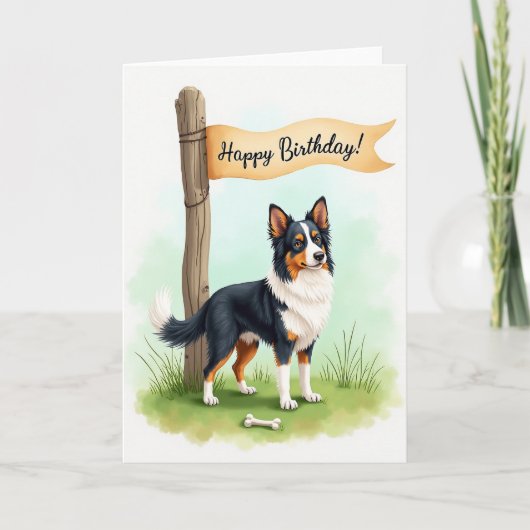 芝生の犬の誕生日カード カード (正面)