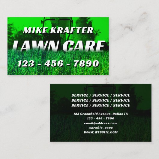 芝生の草刈りグリーンのトーン 名刺 (正面/裏面)