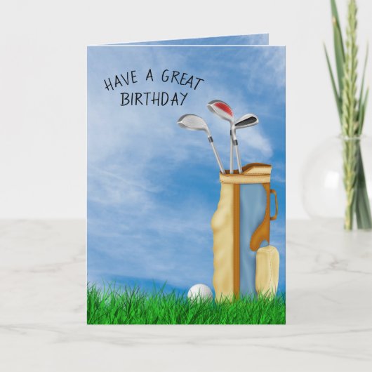 芝生の誕生日にゴルフボールとバッグ カード (正面)