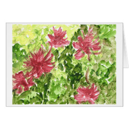 芝生の郵便はがきに対する赤紫の花