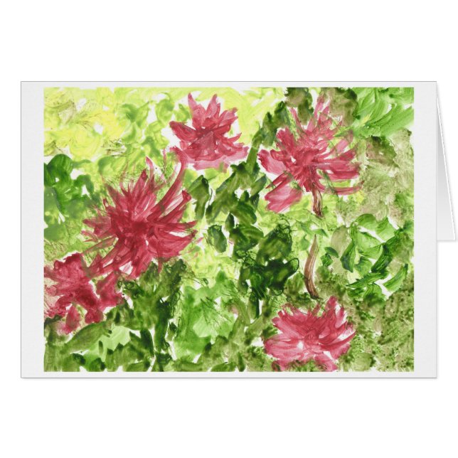 芝生の郵便はがきに対する赤紫の花 (正面横)