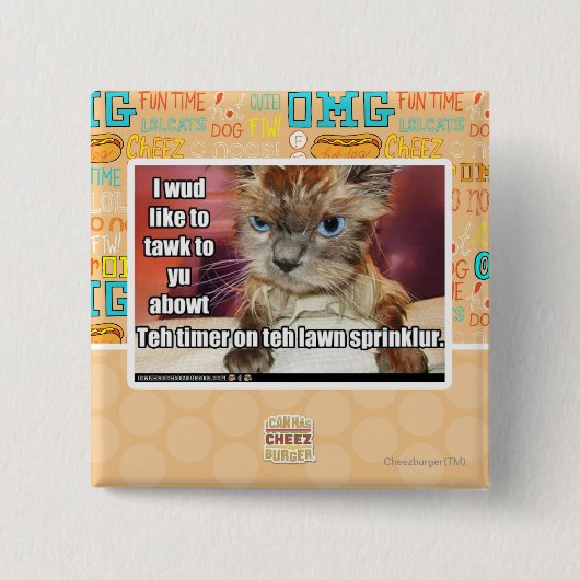 芝生のSprinklurのタイマー 缶バッジ (正面)