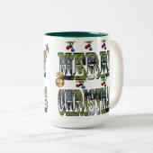 芝生カラフルの椀メリークリスマスロゴ ツートーンマグカップ (正面右)