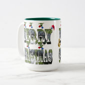 芝生カラフルの椀メリークリスマスロゴ ツートーンマグカップ (正面左)