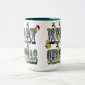 芝生カラフルの椀メリークリスマスロゴ ツートーンマグカップ (中央)