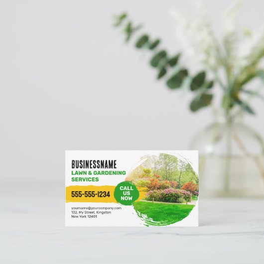 芝生ガーデニング造園草刈りサービス 名刺 (スタンド正面)