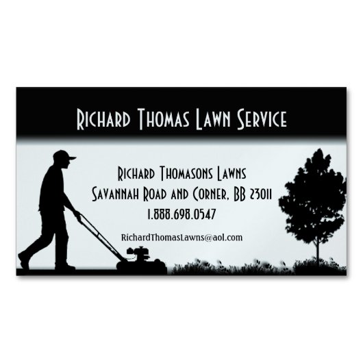 芝生サービス風景ライトブルー マグネット名刺 (正面)