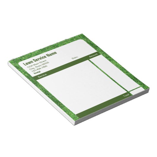 芝生サービス グリーン ビジネス領収書 ノートパッド (アングル)