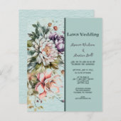 芝生ティール（緑がかった色）とパープルヴィンテージフローラ結婚ズ (正面/裏面)