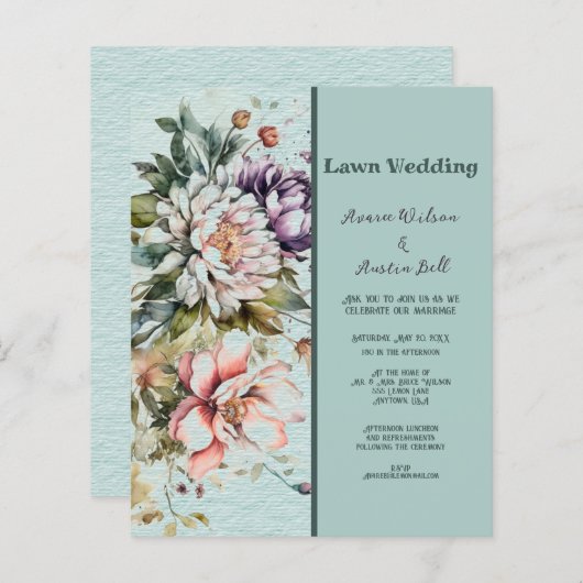 芝生ティール（緑がかった色）とパープルヴィンテージフローラ結婚ズ (正面/裏面)