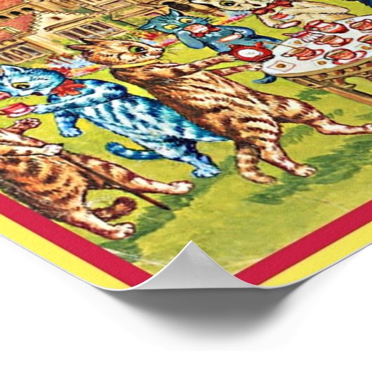 芝生パーティーキャッツヴィンテージルイワーインアートコピー ポスター (角)