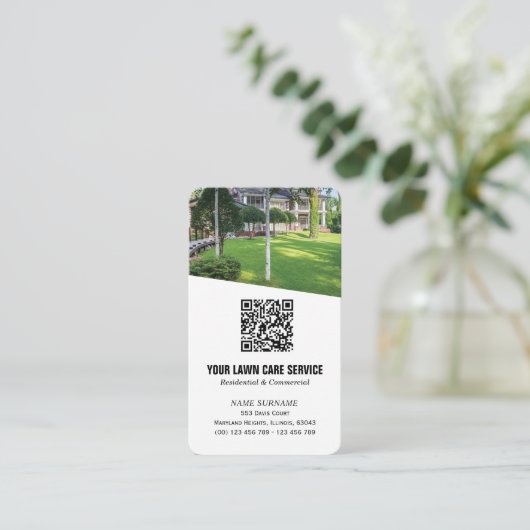 芝生モダン写真気にQRコード 名刺 (スタンド正面)