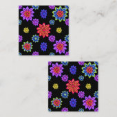 🌸芝生付き黒カラフル基台プリント スクエア名刺 (正面/裏面)