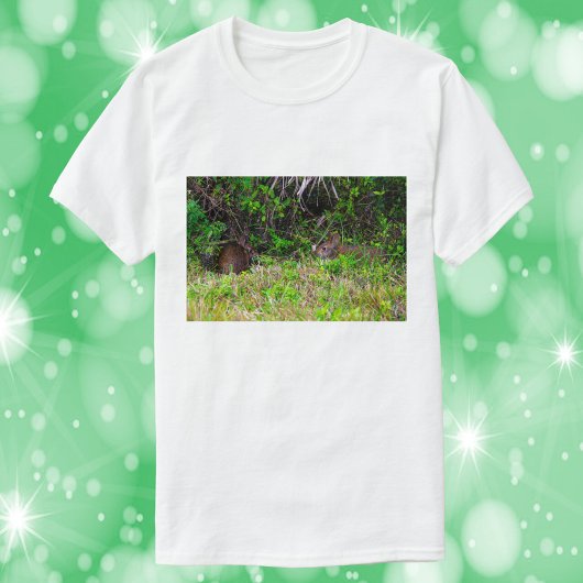 芝生写真の茶色のウサギ Tシャツ