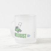 芝生刈り、モウローンズ、造園芝生気に フロストグラスマグカップ (正面左)