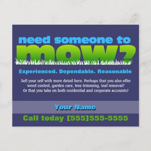 芝生刈り 草刈り 庭師 小規模 ダークグリーン チラシ (正面)