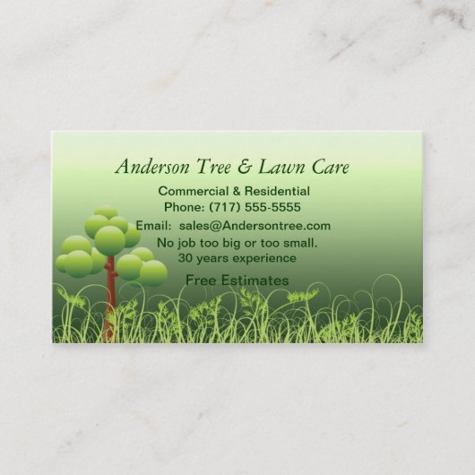 芝生及び木のサービス業カード 名刺 (正面)