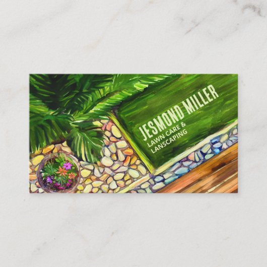 芝生気にと造園 – 水彩画 名刺 (正面)