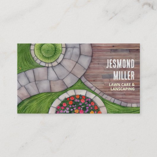 芝生気にと造園 – 水彩画 名刺 (正面)