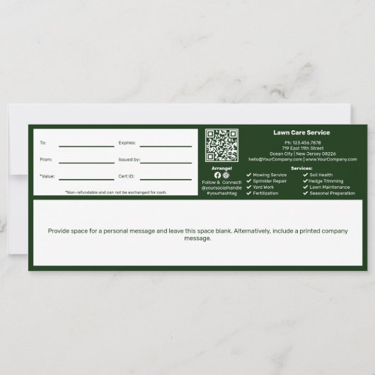芝生気にサービス個人ノートギフト券 (裏面)