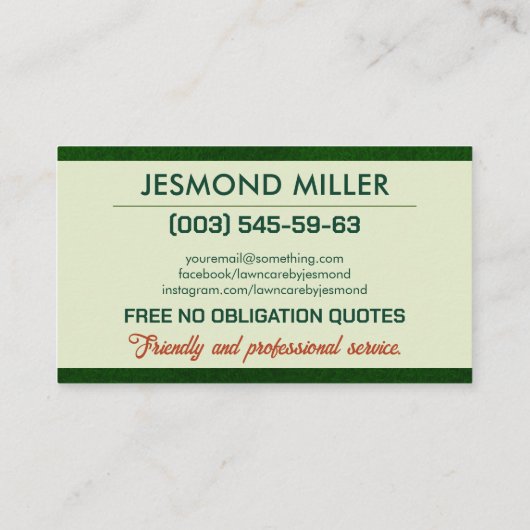 芝生気にサービス – 造園 名刺 (裏面)