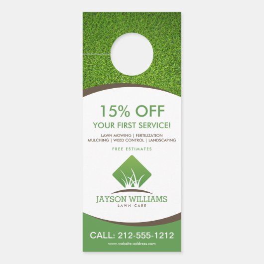 芝生気にモダン/造園グラスのロゴ白 ドアノブサイン (正面)