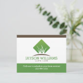 芝生気にモダン/造園グラスのロゴ白 ポストカード (スタンド正面)